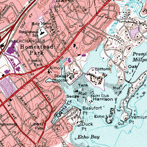 Topographic Map of New Rochelle Sewage Treatment Plant, NY