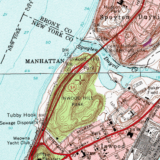 Topographic Map of Inwood Hill, NY