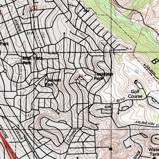 Topographic Map of Tassajara Park, CA