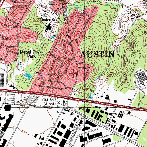 Topographic Map of Heights Assembly of God Church, TX