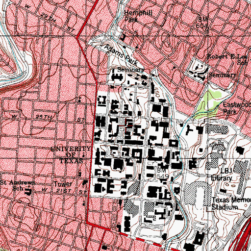 Topographic Map of Burdine Hall, TX