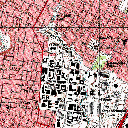 Topographic Map of Sarah and Charles Seay Building, TX