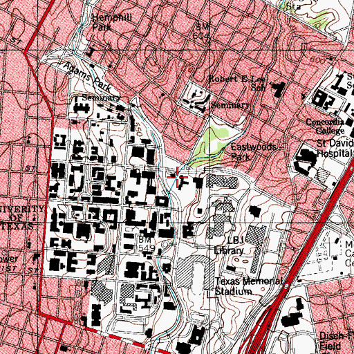 Topographic Map of Simkins Hall Dormitory, TX