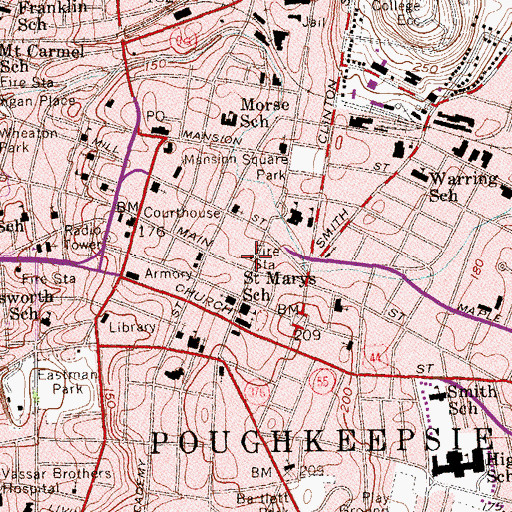 Topographic Map of Poughkeepsie Fire Department Niagara Company Number 2 (historical), NY