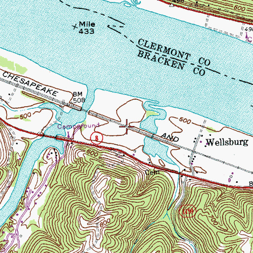 Topographic Map of Brooksville Railroad Junction (historical), KY