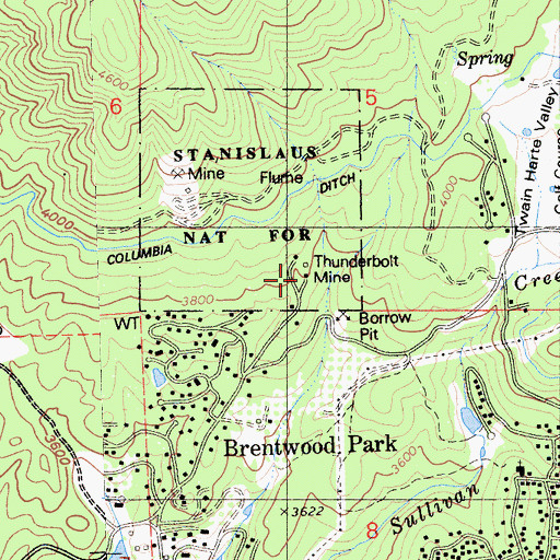 Topographic Map of Thunderbolt Mine, CA