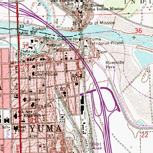 Topographic Map of Yuma Railroad Station, AZ