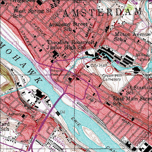 Topographic Map of Amsterdam Free Library, NY