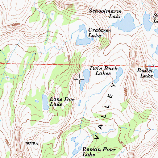 Topographic Map of Twin Buck Lakes, CA