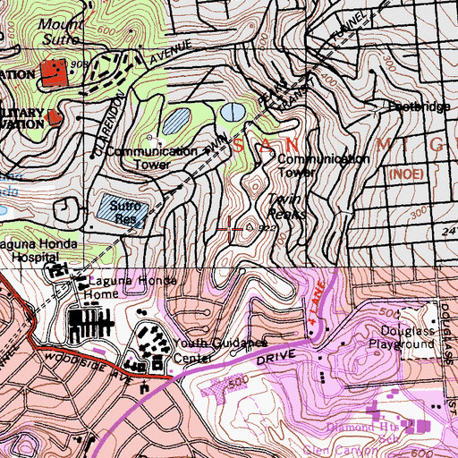 Topographic Map of Twin Peaks, CA