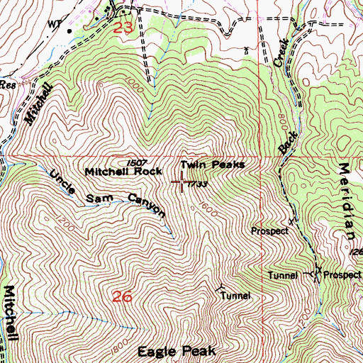Topographic Map of Twin Peaks, CA