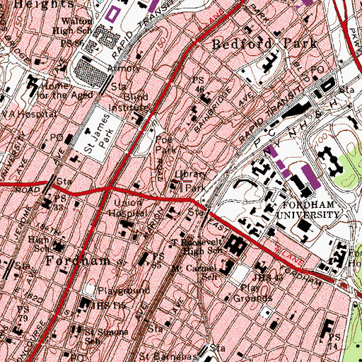 Topographic Map of Fordham Library Center (historical), NY