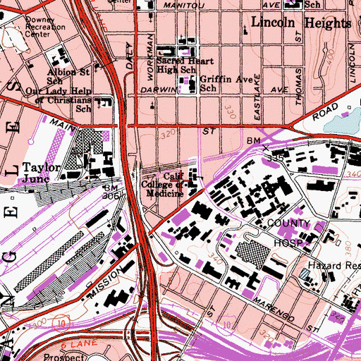 Topographic Map of Los Angeles County College of Nursing and Allied Health, CA
