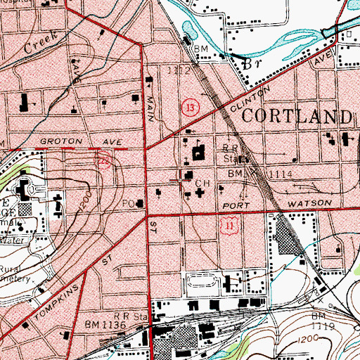 Topographic Map of Cortland Free Library, NY