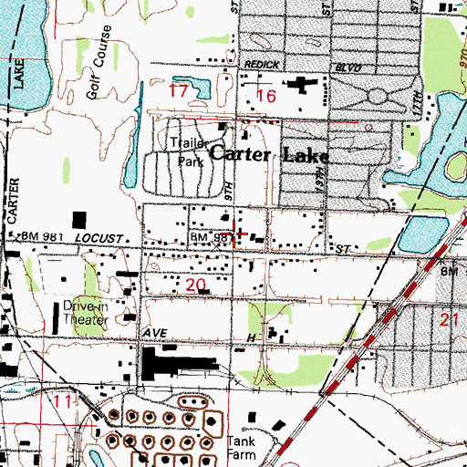 Topographic Map of Carter Lake Volunteer Fire Department, IA