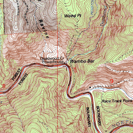 Topographic Map of Wambo Bar, CA