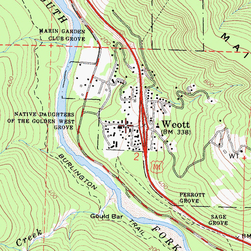 Topographic Map of Weott, CA
