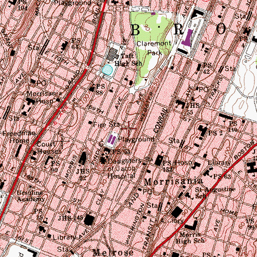 Topographic Map of Claremont Neighborhood Garden, NY