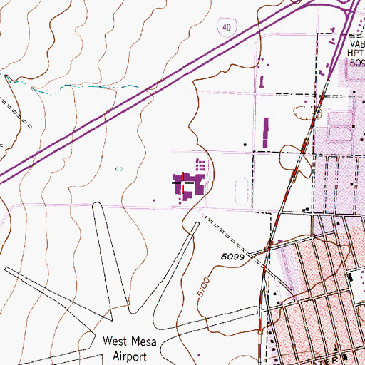 Topographic Map of West Mesa High School, NM