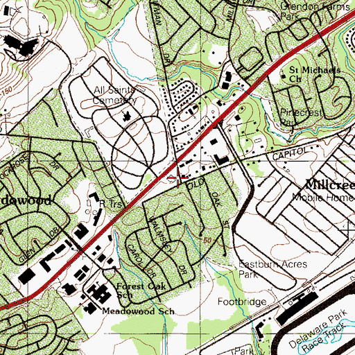 Topographic Map of Kirkwood Highway Library, DE