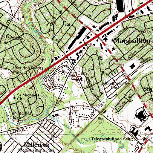 Topographic Map of Saint James Cemetery, DE