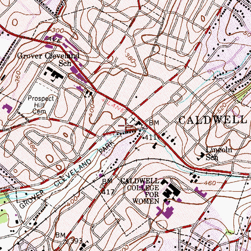 Topographic Map of Borough of Caldwell, NJ