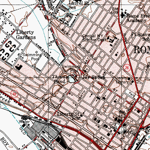 Topographic Map of Murphy Memorial Hospital (historical), NY
