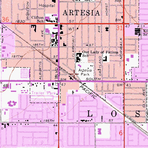 Topographic Map of Artesia Park, CA