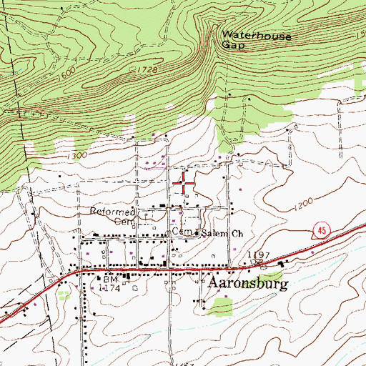 Topographic Map of Aaronsburg Census Designated Place, PA