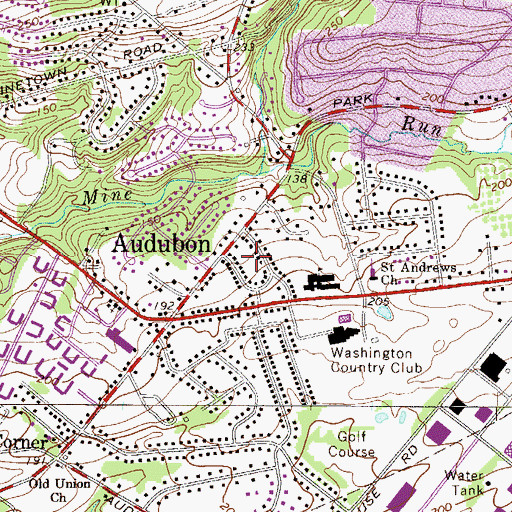Topographic Map of Audubon Census Designated Place, PA