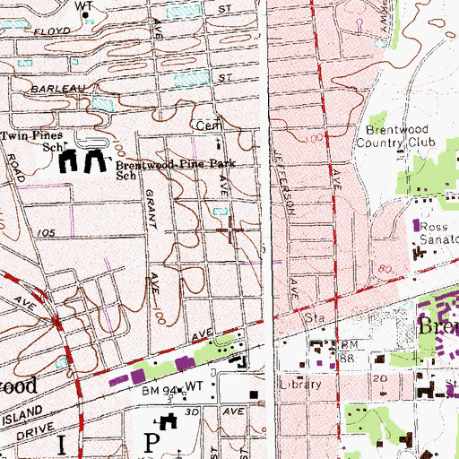 Topographic Map of Brentwood Census Designated Place, NY