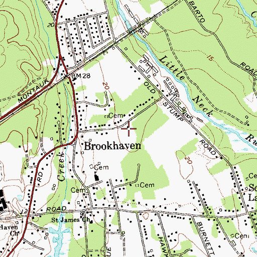 Topographic Map of Brookhaven Census Designated Place, NY