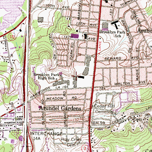 Topographic Map of Brooklyn Park Census Designated Place, MD