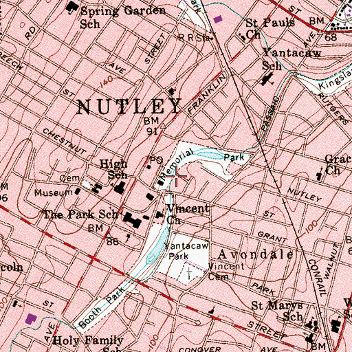 Topographic Map of Nutley Census Designated Place, NJ