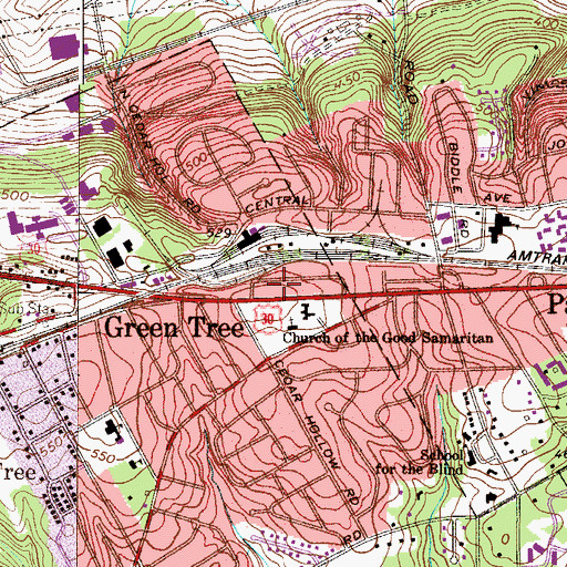 Topographic Map of Paoli Census Designated Place, PA