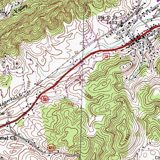 Topographic Map of Rose Hill Census Designated Place, VA