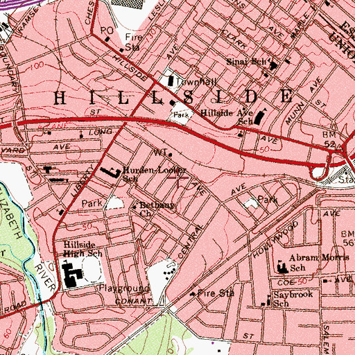 Topographic Map of Hillside Census Designated Place, NJ