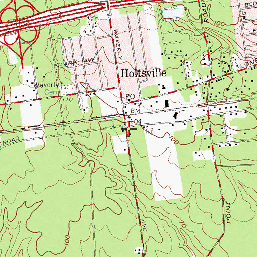 Topographic Map of Holtsville Census Designated Place, NY