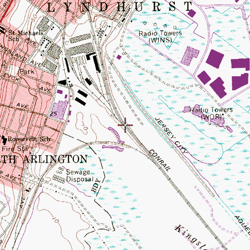 Topographic Map of Lyndhurst Census Designated Place, NJ