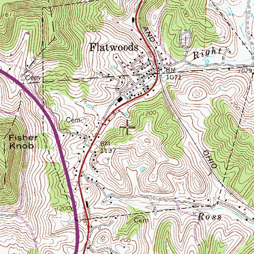 Topographic Map of Town of Flatwoods, WV