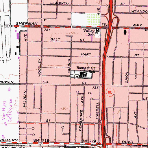 Topographic Map of Bassett Elementary School, CA