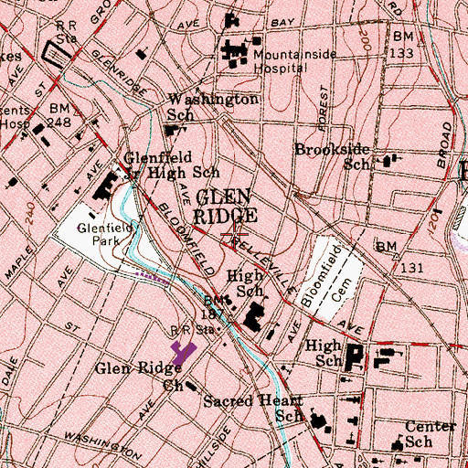 Topographic Map of Borough of Glen Ridge, NJ