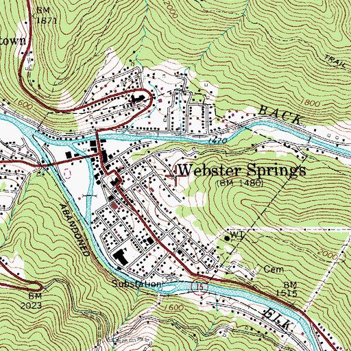 Topographic Map of Town of Addison (Webster Springs), WV
