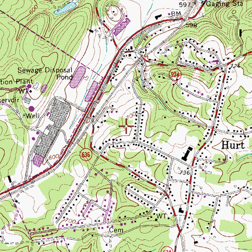 Topographic Map of Town of Hurt, VA