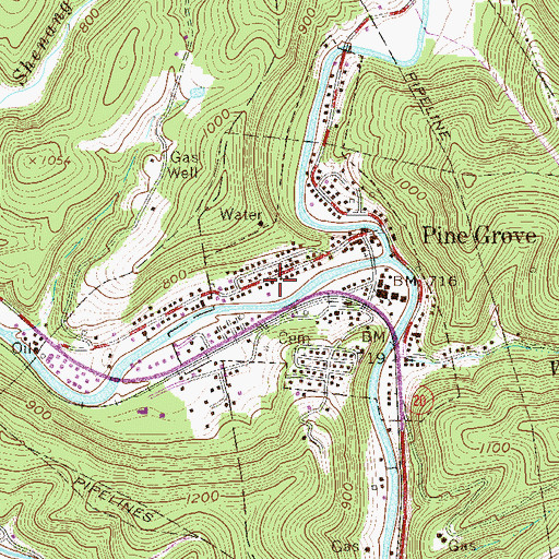 Topographic Map of Town of Pine Grove, WV