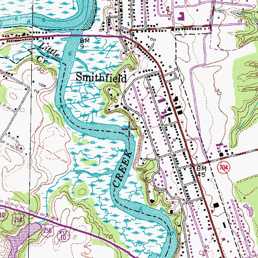 Topographic Map of Town of Smithfield, VA