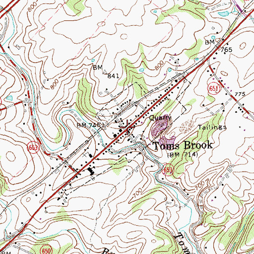 Topographic Map of Town of Toms Brook, VA