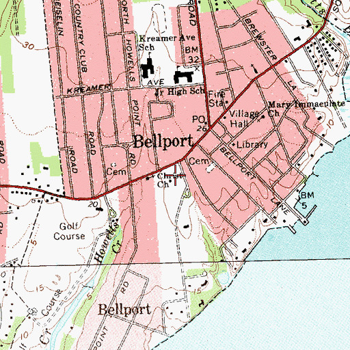 Topographic Map of Village of Bellport, NY