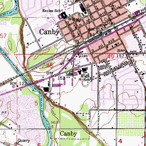 Topographic Map of Canby High School, OR