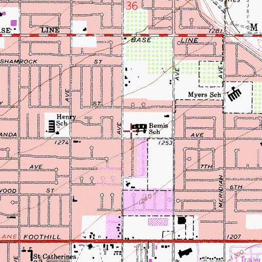 Topographic Map of Bemis Elementary School, CA